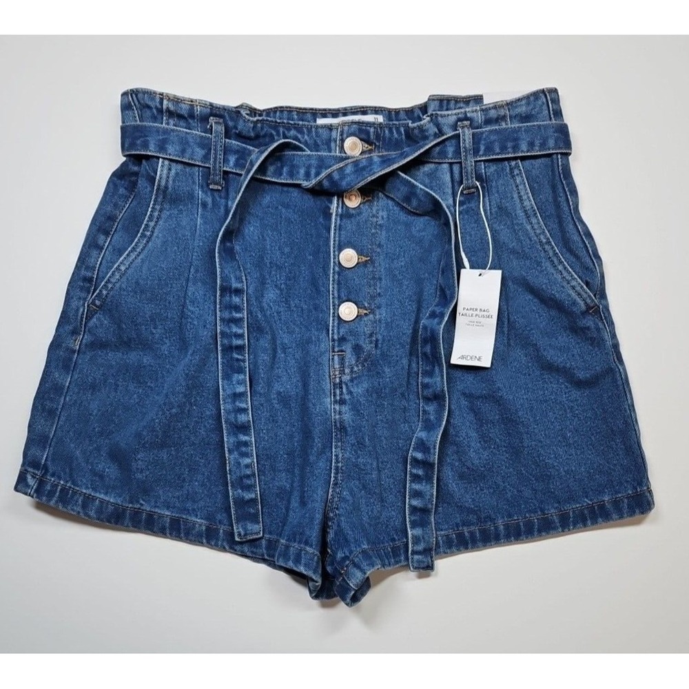 Ardene Junior's High Rise Paperbag Belted Denim Shorts Size 11 NWT